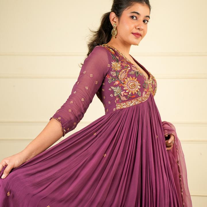 Majestic Plum Anarkali Set